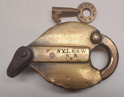 NYLE&W RR "S"witch Lock and Key by Slaight: Standard Switch lock and key both made by T. Slaight. This is the New York Lake Erie ^ Western Railroad before it became the Erie Railroad. Nice markings.