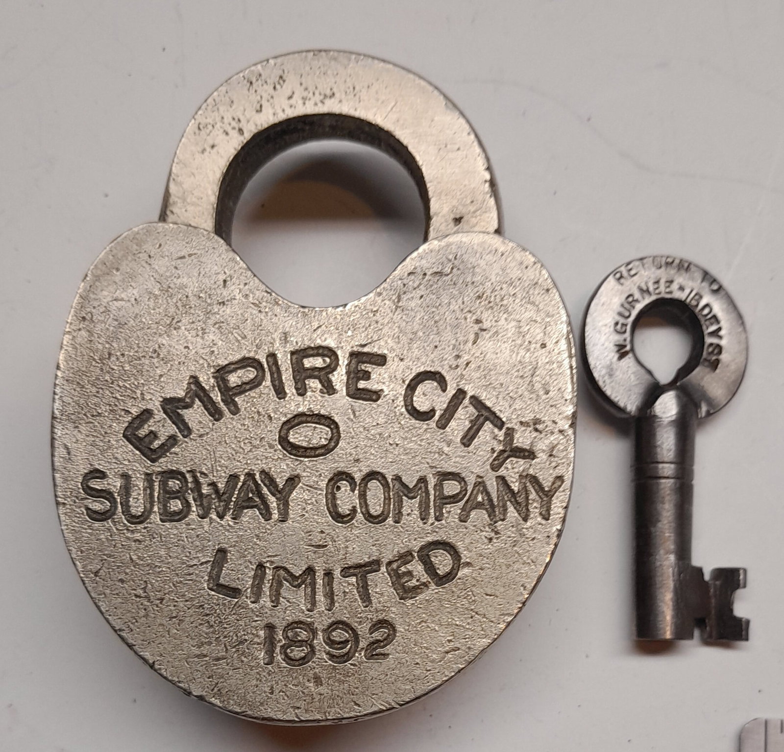 Empire City Subway Steel Lock - odd ball & Key 1892 (1 of 4)