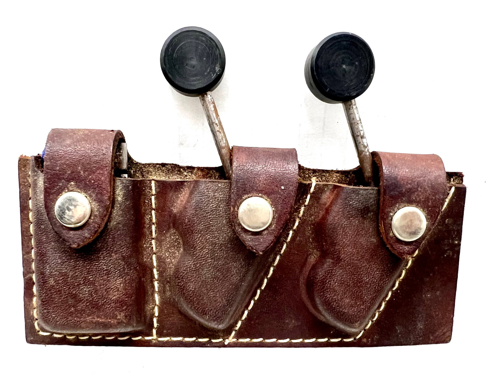Collins Tool Co. pair of "bunny" planes: Collins Tool Co. pair of "bunny" planes and extra cutters in their original leather holster; probably unused, superficial storage rust will easily clean.