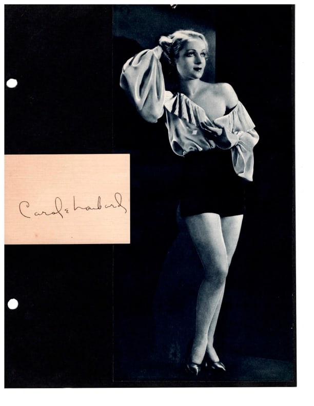 Carol Lombard Autogr.: Carol Lombard signed card. The actress Carole Lombard was known primarily for her comedic roles in films of the 1930s. Her big break came in 1934 with her role opposite John Barrymore in the comedy &#