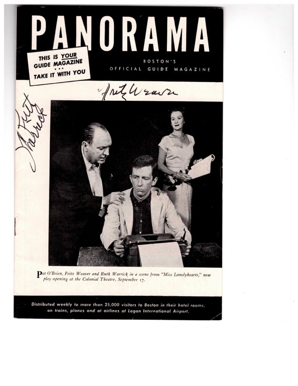 Panorama, Boston's Guide Mag. Autograhed: Panorama, Boston's Guide Mag. Autograhed. Signed by Fritz Weaver & Ruth Warrick. 1957.6" X 9".