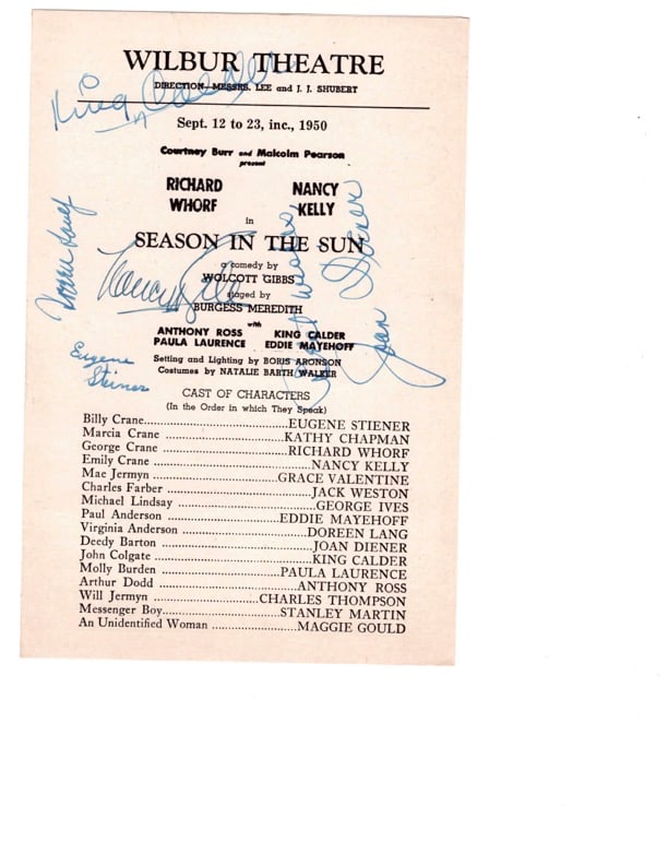 Wilbur Theatre Playbill Autographed. (1 of 2)