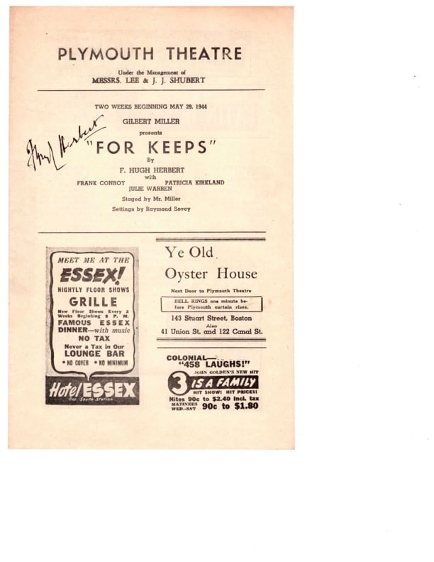 Plymouth Theatre Playbill Autographed (1 of 2)