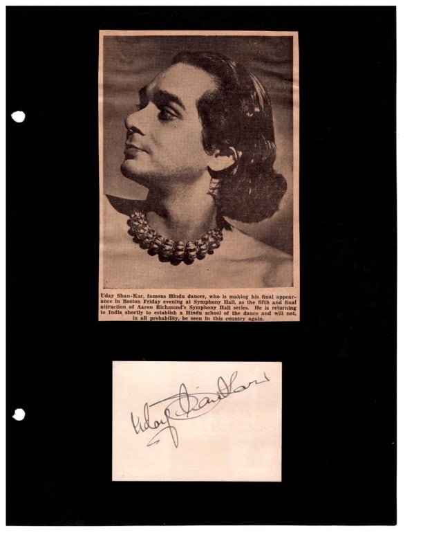 Autograph Uday Shan-Kar: Autograph Uday Shan-Kar signed card. Famous Hindu dancer.