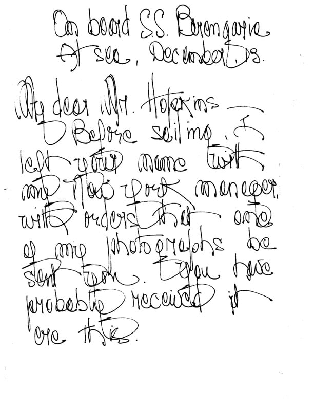 ALS Jacques Cartier: ALS Jacques Cartier. Letter & Envelope. Aboard the cruise ship SS Benangaria. To Mr. Hopkins
