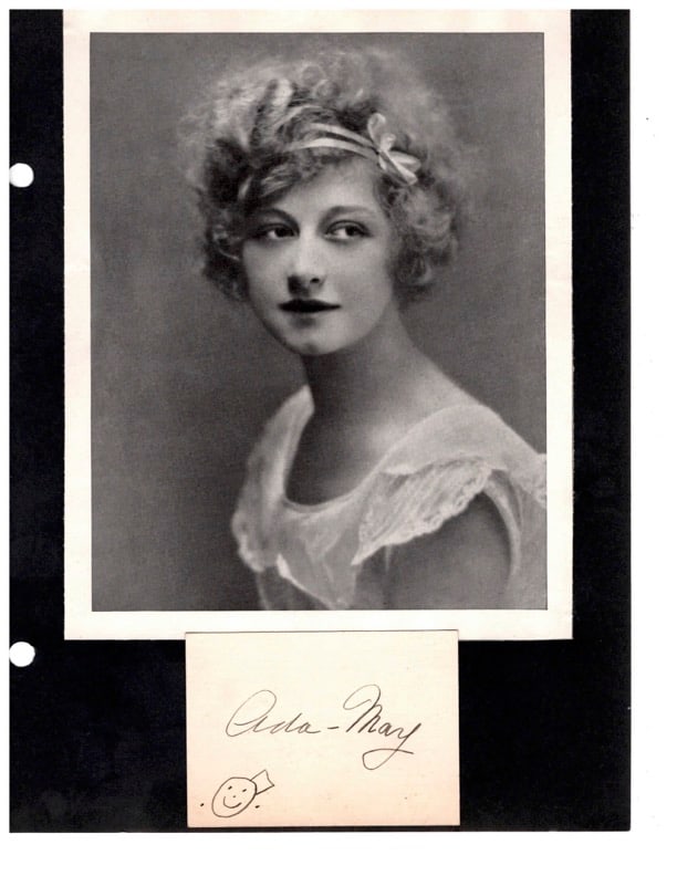 Autograph Ada May: Autograph Ada May signed card, w/happy face. Vaudeville Star, Dancers.