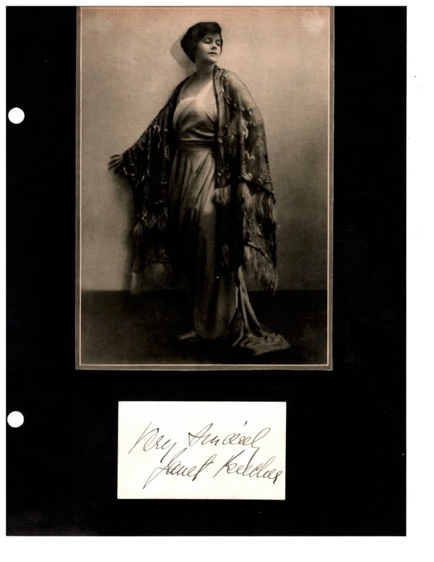 Autograph Janet Beecher: Autograph Janet Beecher. Signed & inscribed card. " Very Sincerely Janet Beecher". Am. Stage & Screen Actress. 1884-1955