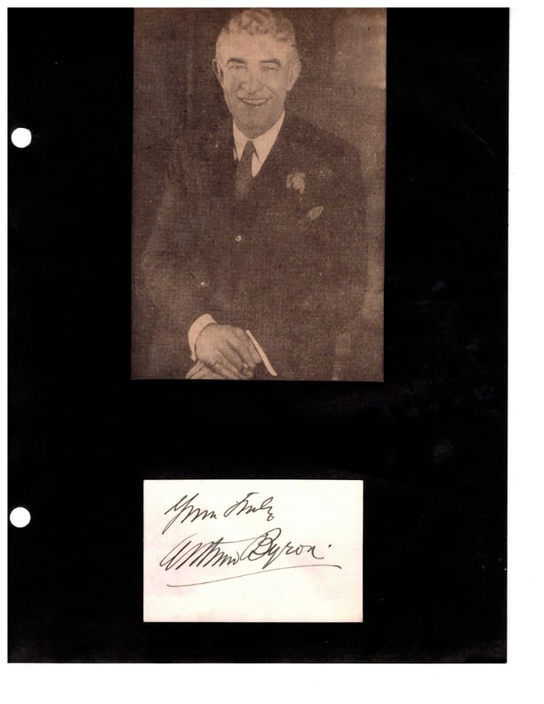 Autograph Arthur Byron: Autograph Arthur Byron actor signed card "Yours Truly Arthur Byron".