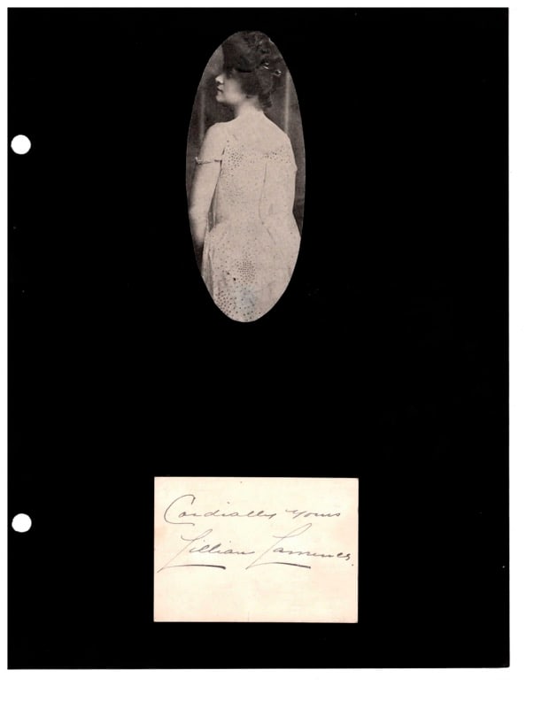 Autograph Lillian Farmer: Autograph Lillian Farmer actress. signed & inscribed card. "Cordially Yours Lillian Farmer".