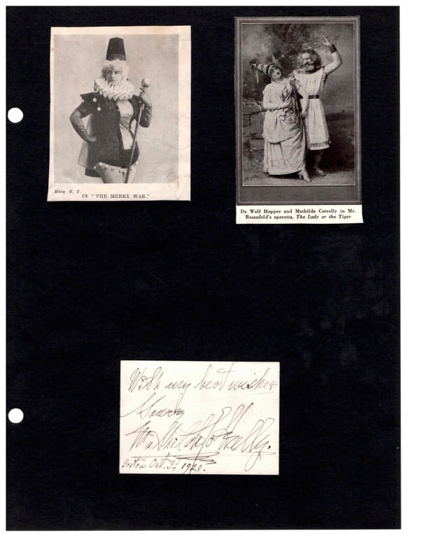 Autograph Matthilde Cotrelly: Autograph Mathilde Cotrelly actress.1853-1933. signed & inscribed card. "With my best wishes Sincerely Mathilde Cotrelly Boston Oct. 3, 1920". Comedic Theater & stage actress. Originaly from Germany.