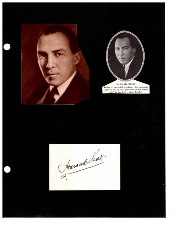 Autograph Hassard Short: Autograph Hassard Short actor, comedian, producer. signed card. He made his first acting appearance in London in 1895 before being brought to N.Y. City by producer Charles Frohman in 1901, where he co