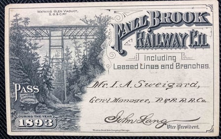 1893 Fallbrook Railway Company Annual Pass w. Vignette