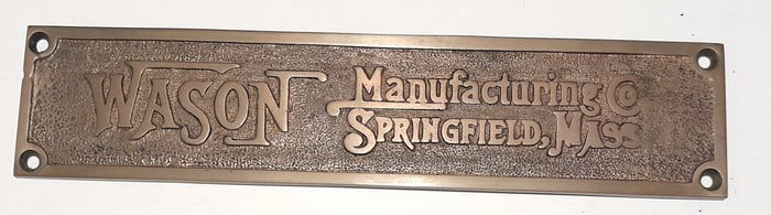 Wason Manufacturing Brass Car Builder's Plate