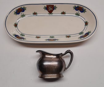 Delaware & Hudson (2) China Celery Tray, Silver Creamer