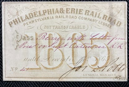 1865 Philadelphia & Erie Railroad Annual Pass