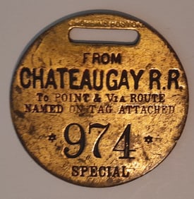 Chateaugay Railroad Brass Baggage Tag - narrow gauge