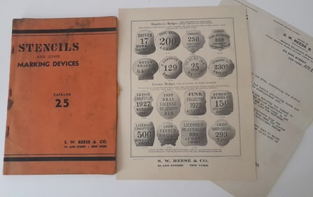 S. W. Reese & Co Catalog #25 - Badges, Stencils, etc