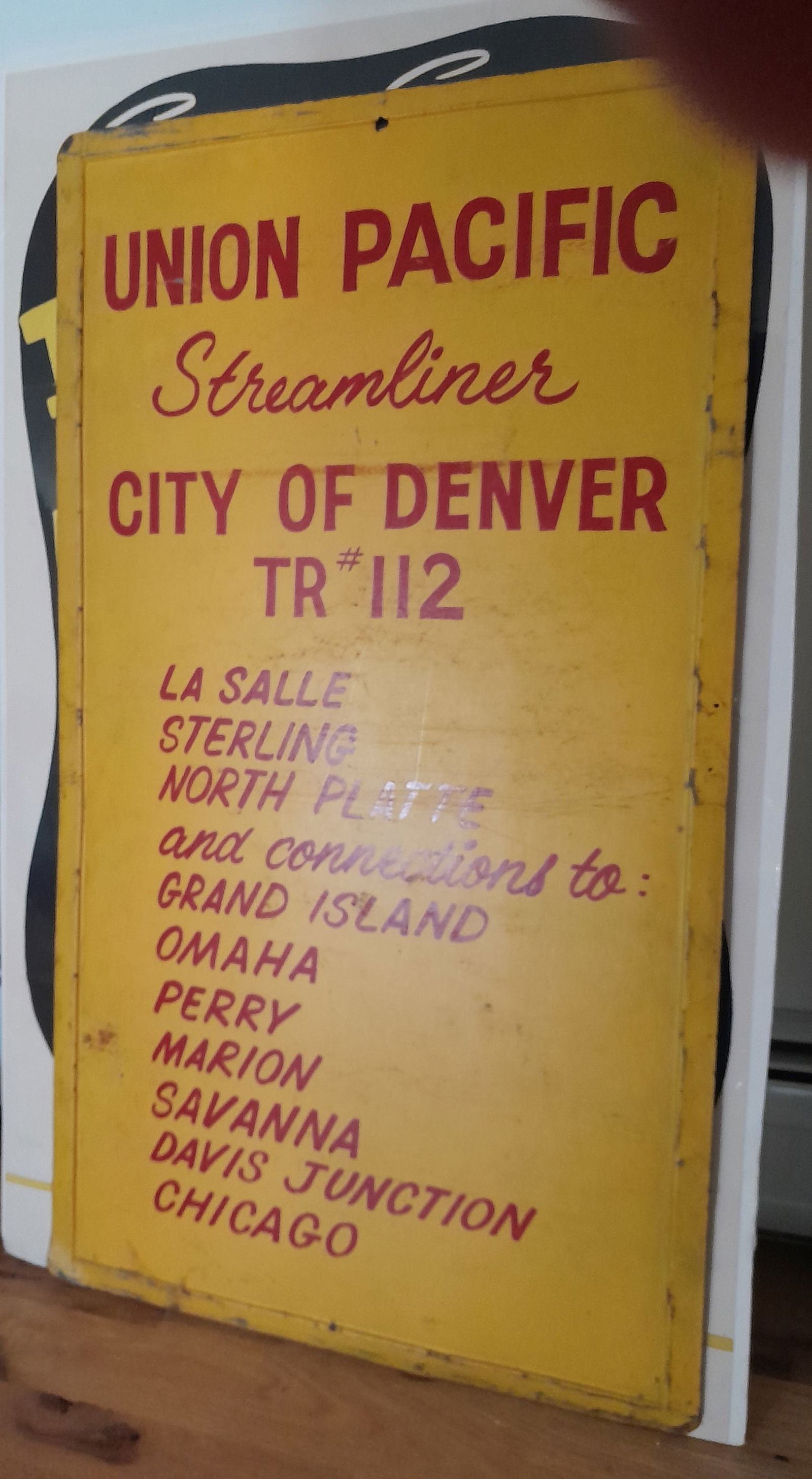 Union Pacific Railroad Gate Sign "Streamliner City of Denver" #112 (1 of 4)
