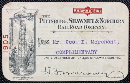 1905 Pittsburg Shawmut & Northern Railroad Company Pass vignette