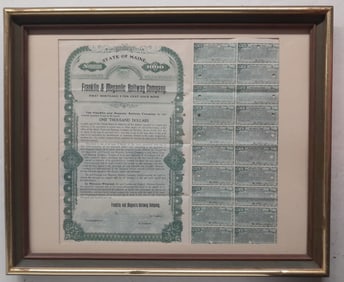 Franklin & Megantic Railway $1000 Bond - Framed