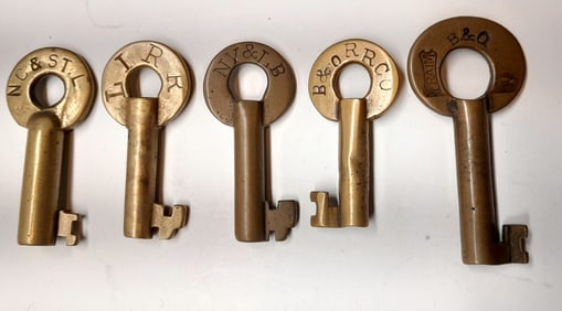 5 Switch Keys: NC&StL, LIRR, NY&LB, 2 B&O