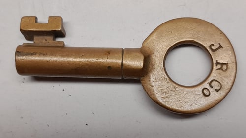 J. R. Co. Brass Switch Style key made by Motley "S"
