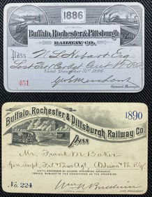 1886 & 1890 Buffalo Rochester & Pittsburgh Ry Pass w. Vignettes