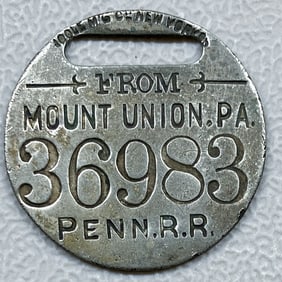 Pennsylvania Railroad Brass Baggage Tag "Mt Union" Pennsylvania