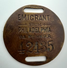Pennsylvania Railroad Emigrant Brass Baggage Tag