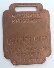 NYLE&W Railroad Emigrant Baggage Tag - Council Bluffs