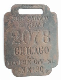 Erie Railway Emigrant Brass Baggage Tag