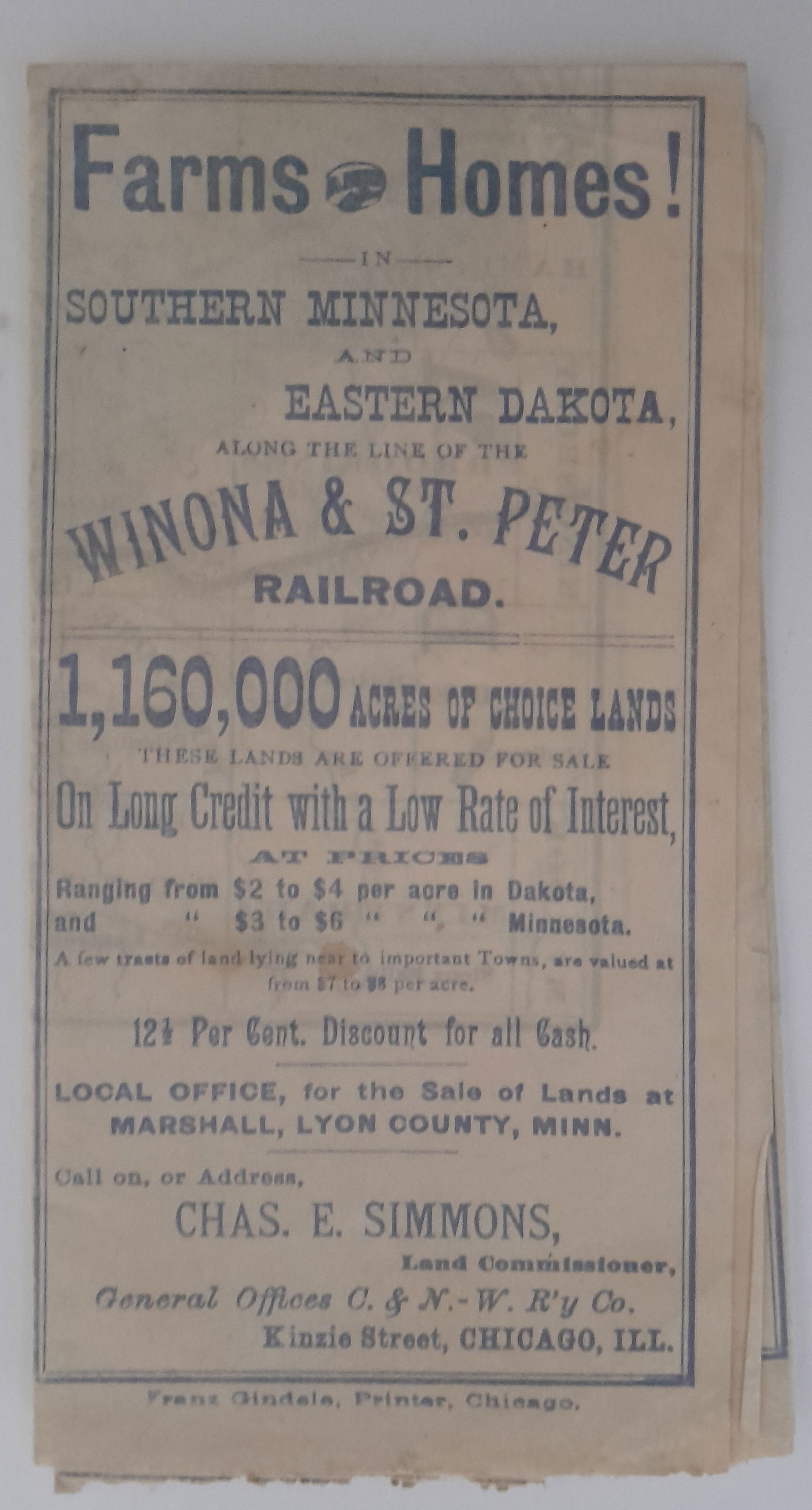 Minona & St Peter Railroad "Land in the West" Folder C&NW (1 of 3)