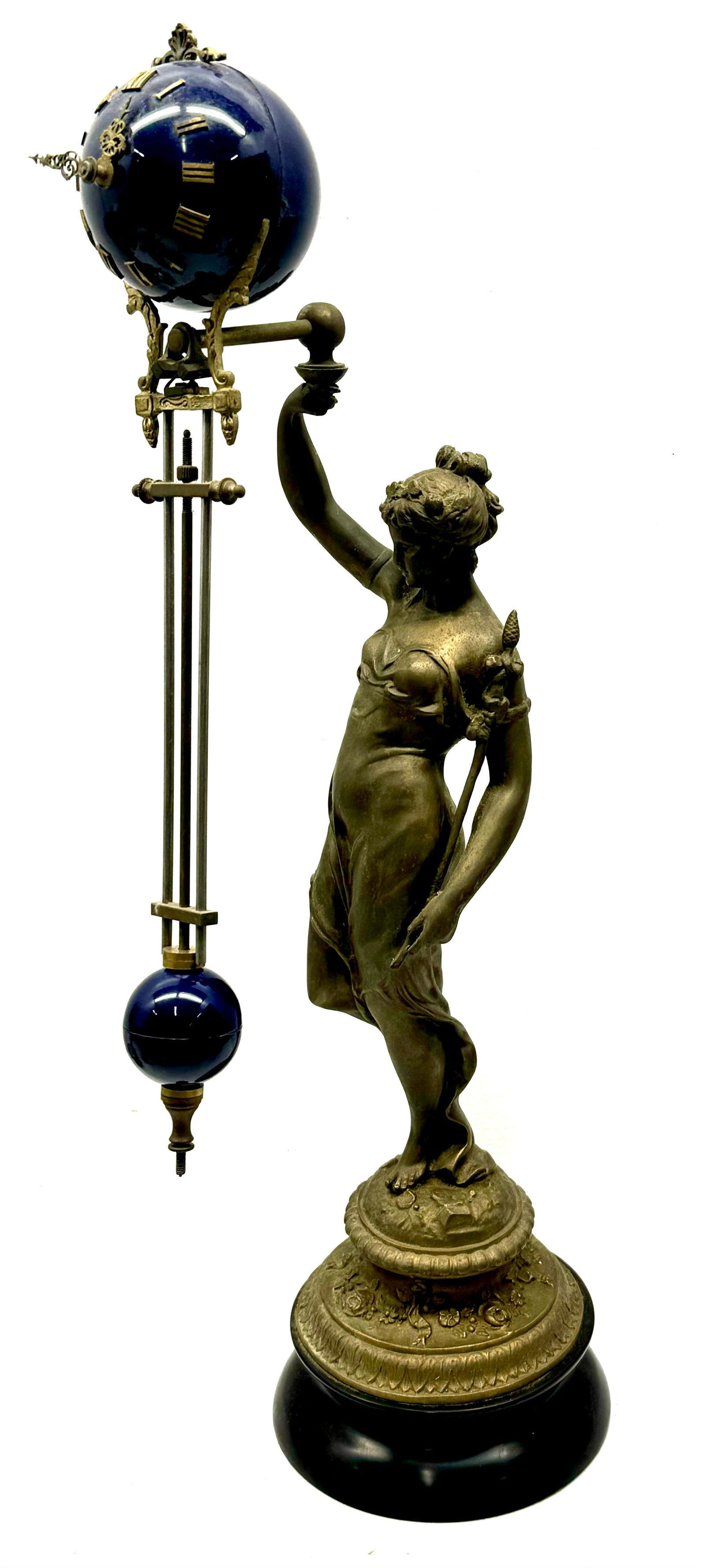 Figural Bronze Mystery Ball Swinger Clock (1 of 10)