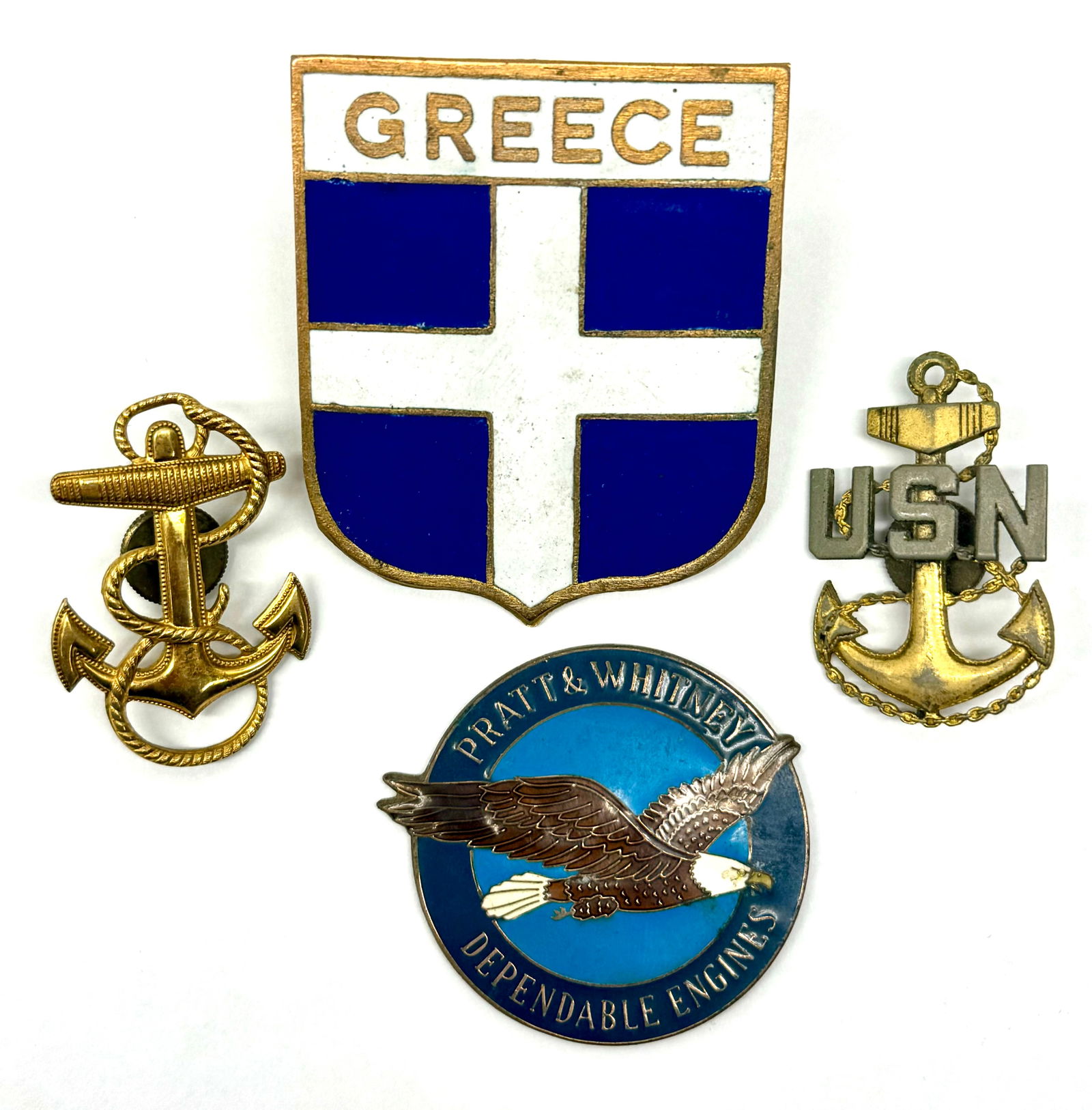 Navy Hat Badges, Greece Shield, Pratt Whitney Promo. (1 of 6)