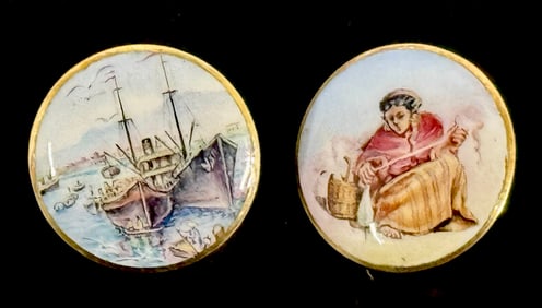 Gold, and Painted Porcelain Buttons