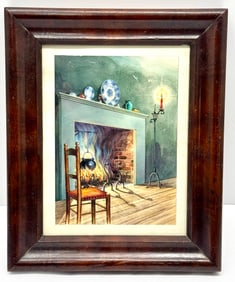 Colonial Fireplace Watercolor