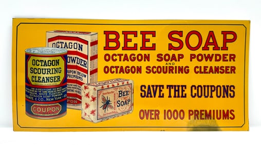 NOS Tin Octagon Bee Soap Sign