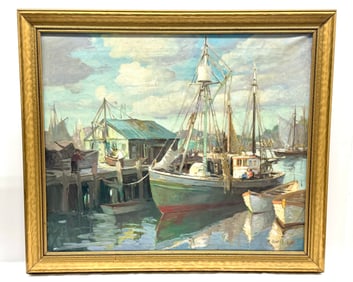 James King Bonnar Harbor Scene Painting