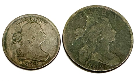 US 1804 Half Cent and 1802 Large Cent