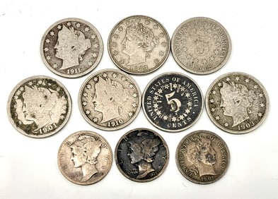 US Coins, V Nickels, Shield Nickels, Dimes