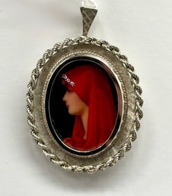 18k Hand Painted Miniature of St. Fabiola Pin