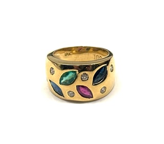 18k Multi Marquise Gem and Diamond Band