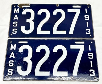 1913 Massachusetts Porcelain License plates