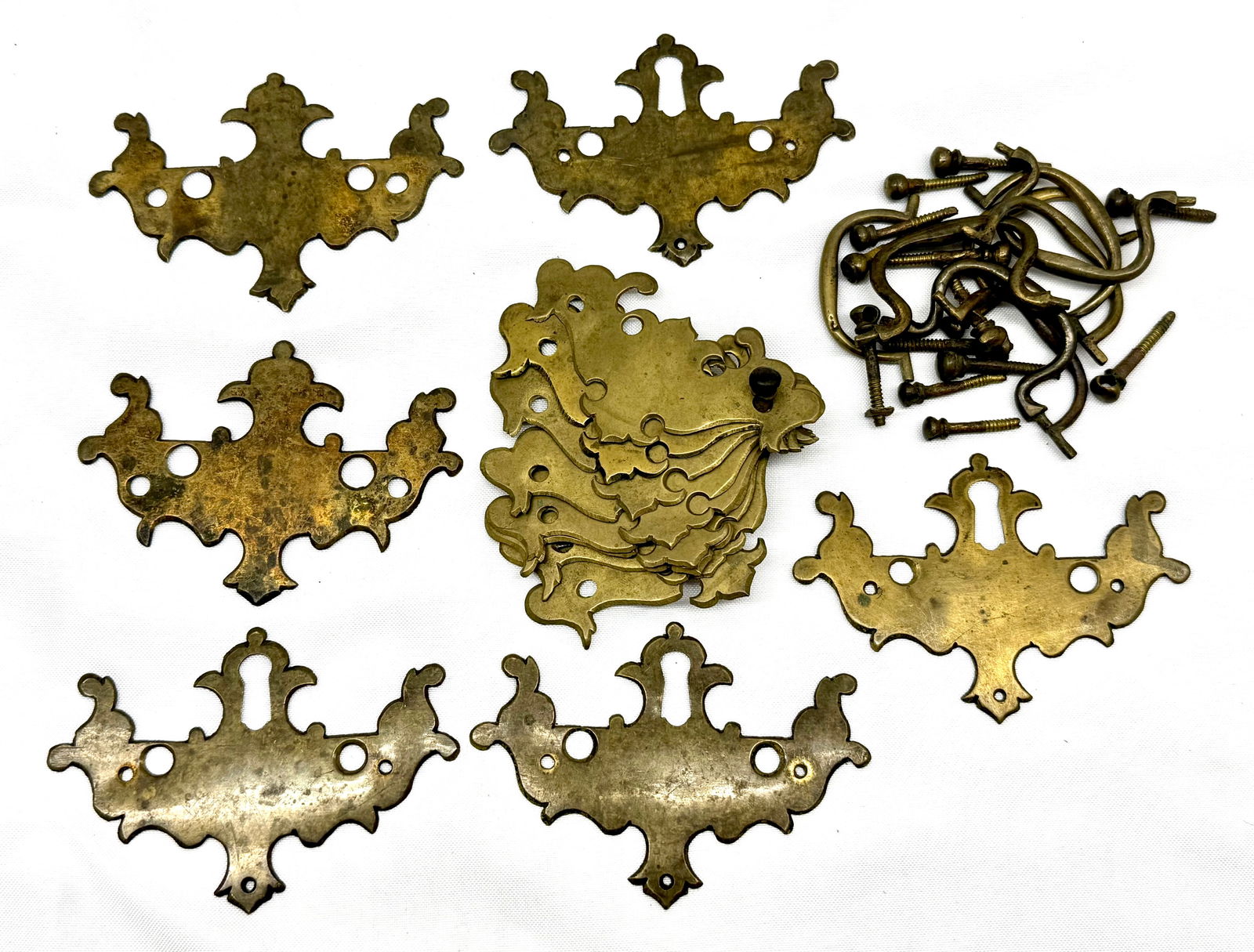 Two Sets of Period Chippendale Drawer Plates: Two Sets of Period Chippendale Drawer Plates, Escutcheons With Hardware. Circa Early 1800's