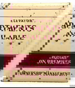 Porcelain "Elevator Apartments Available" Sign