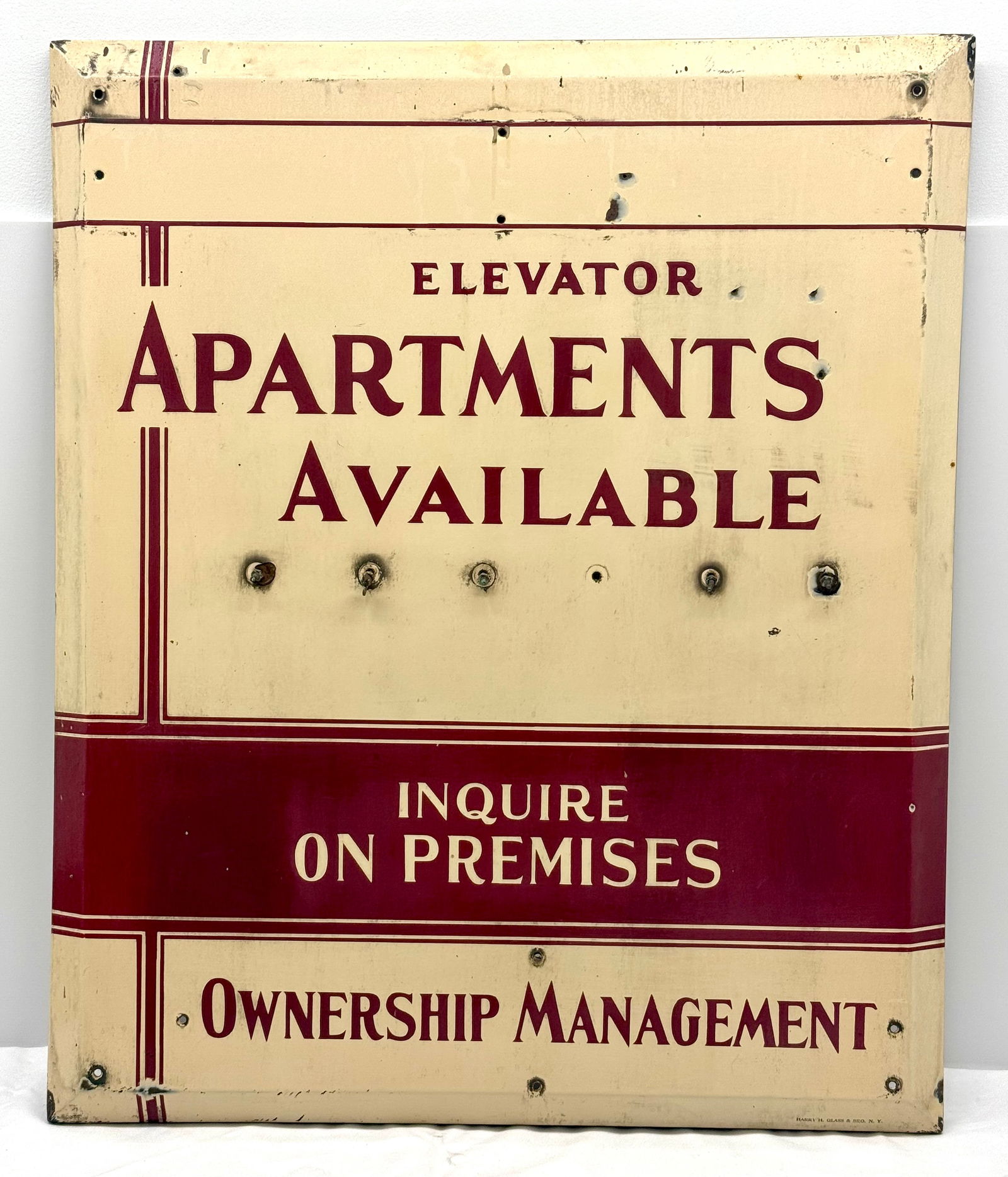 Porcelain "Elevator Apartments Available" Sign (1 of 2)
