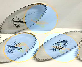 Three Hand Painted Fish Plates
