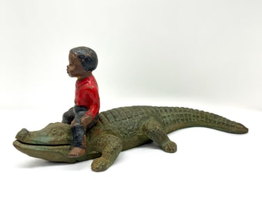 Cast Iron Boy On Alligator Door Stop