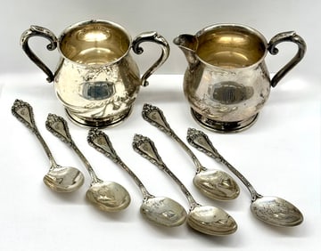 Sterling Silver Creamer Sugar, and Spoons
