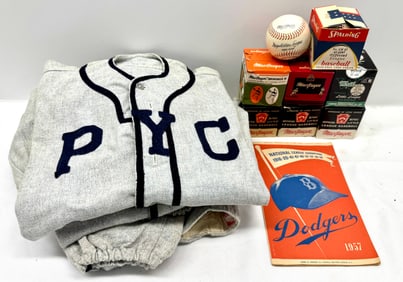 Stall & Dean Baseball Uniforms, NOS Balls, 1957 Dodgers Program